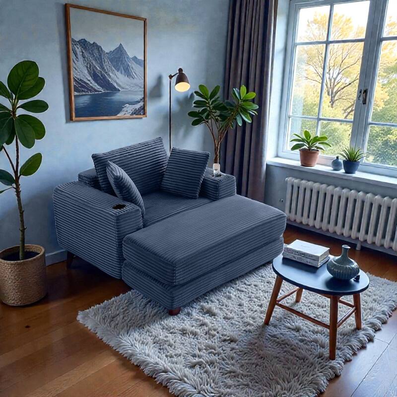 52.4" Boneless Chaise Lounge Chair, Corduroy Modular 3 in 1 Sofa Bed, Cloud Sleeper for Living Room Bedroom