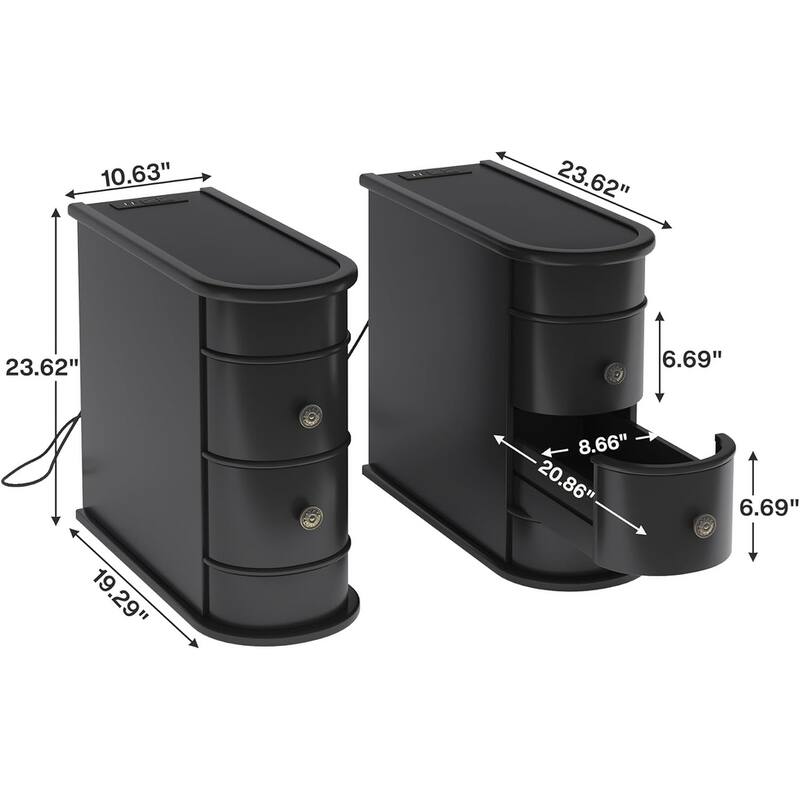 Solid Wood End Table, Two-Drawer Narrow Side Table, Fully Assembled