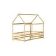 preview thumbnail 9 of 9, Twin Size Wooden Floor Bed with Roof Frame and Safety Guardrails, Natural