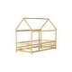 preview thumbnail 89 of 127, Wood Toddler House Bed with Roof Frame and Safety Guardrails Montessori Floor Bed without Slats No Door Houseshaped Platform Bed
