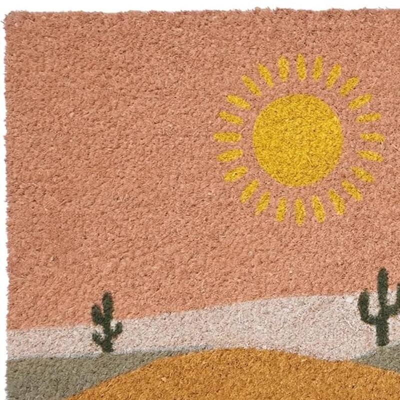 HomeRoots 17" X 29" Brown Orange And Yellow Cactus Outdoor Coir Door Mat - 17.00' X '29.00