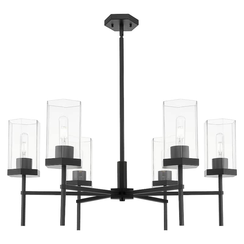 Innovations Lighting Downtown Urban - Blakeley - 6 Light 32" Stem Hung Chandelier - Matte Black, Clear