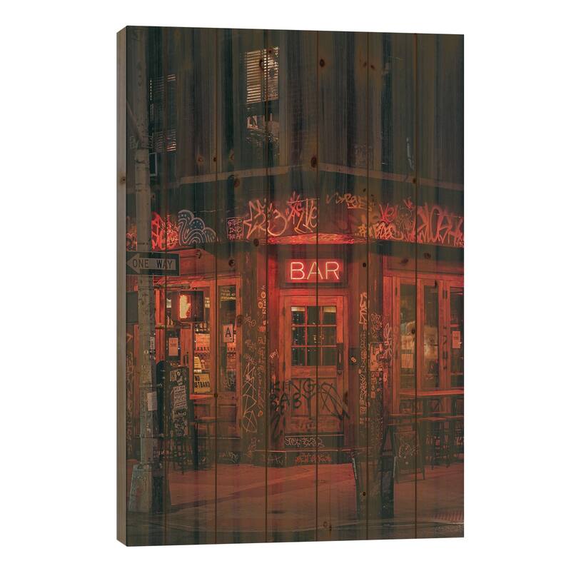 Bar, East Village Print On Wood by Jon Bilous - Multi-Color - 26x18x1.5