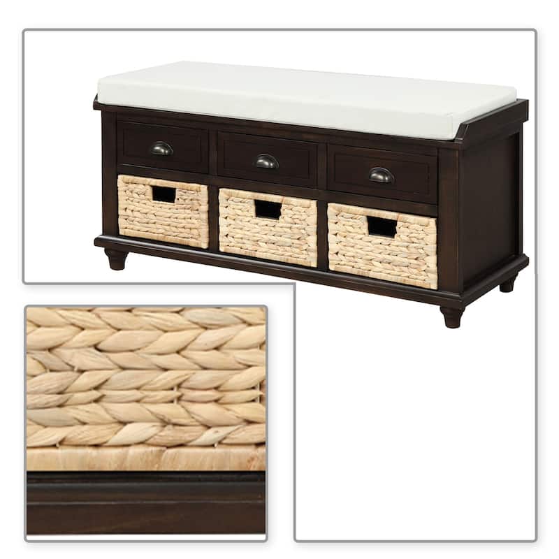 Classic Farmhouse Style Storage Bench with a Removable Linen Blend Seat Cushion