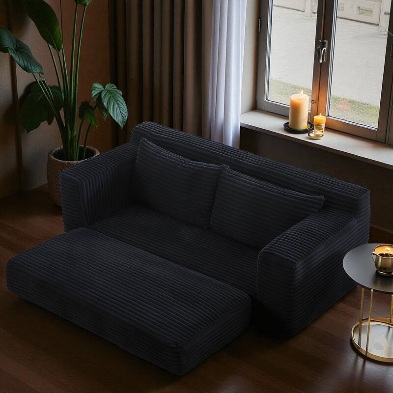 Convertible Memory Foam Loveseat Sofa Bed, No-Assembly Corduroy 2-in-1 Couch with Steel Frame for Small Spaces