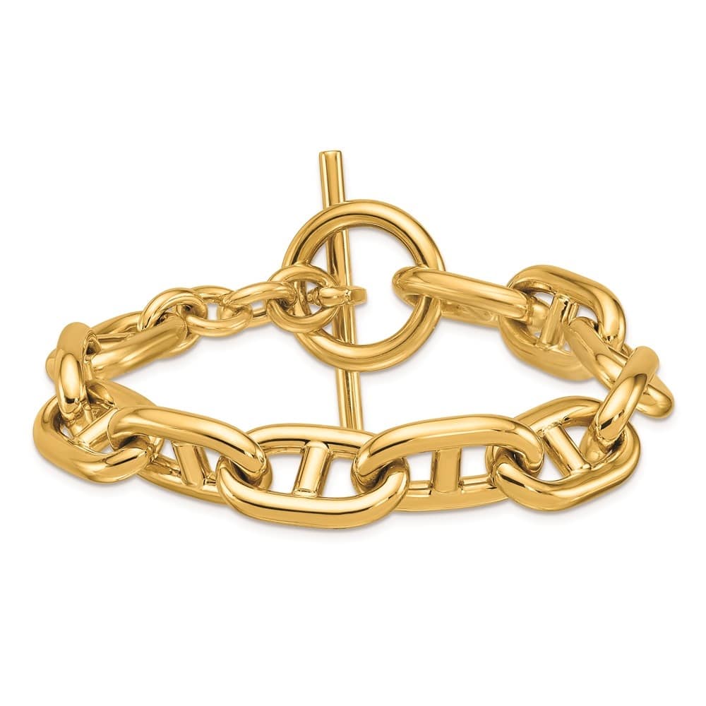 Curata 14k Yellow Gold Italian 8.5" 12.5mm Solid Altermate Mariner Toggle Bracelet
