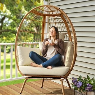 Moasis 40 Wide Outdoor Patio Wicker Egg Chair with Upholsteted Cushions and Coffee Side Table Ottoman Bed Bath Beyond 36787539