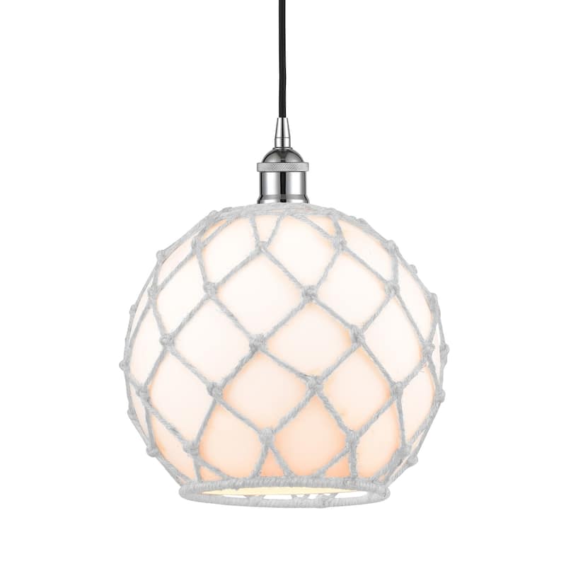 Innovations Lighting 616-1P-13-10 Farmhouse Pendant Farmhouse 10" Wide - Polished Chrome / White Glass with White Rope