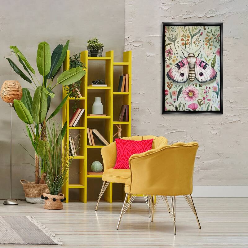 Stupell Moth over Floral Herbs Framed Floater Canvas Wall Art Design By The Dutch Lady
