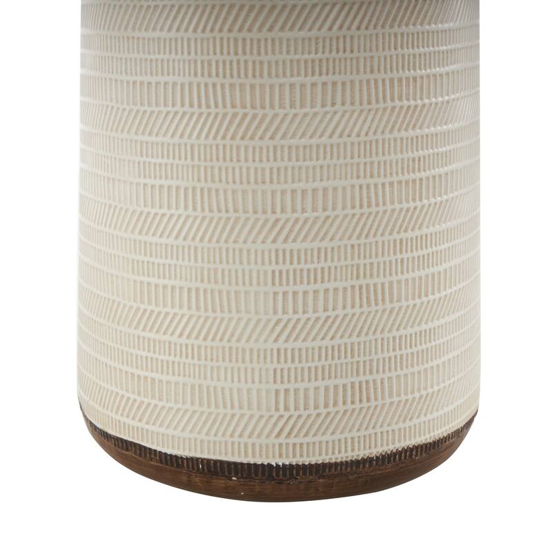 Rattan Geometric Handmade Woven Decorative Vase with Beige Metal Base and Linear Markings - Light Brown - Roche River Decor