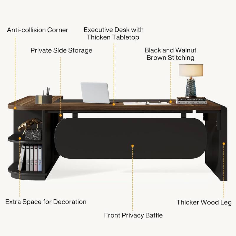 80'' L-Shaped Desk, Large Executive Office Desk with 55'' Drawers Cabinet