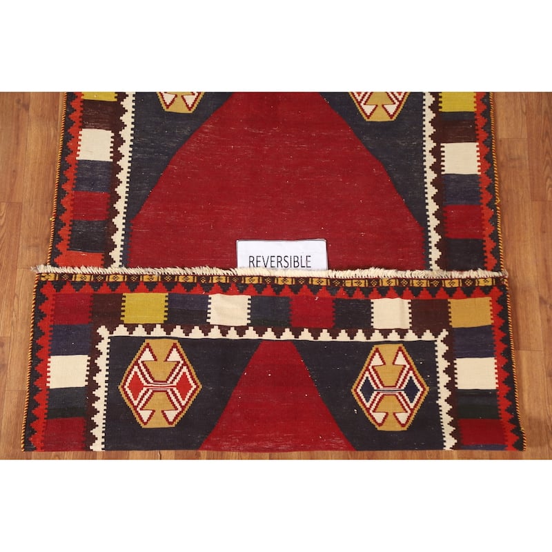 Red Kilim Qashqai Persian Vintage Area Rug Hand-Woven Wool Carpet - 4'3"x 6'7"