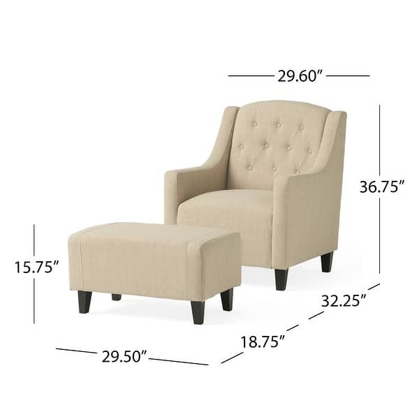 dimension image slide 0 of 2, Elaine Light Beige Tufted Fabric Club Chair with Ottoman by Christopher Knight Home