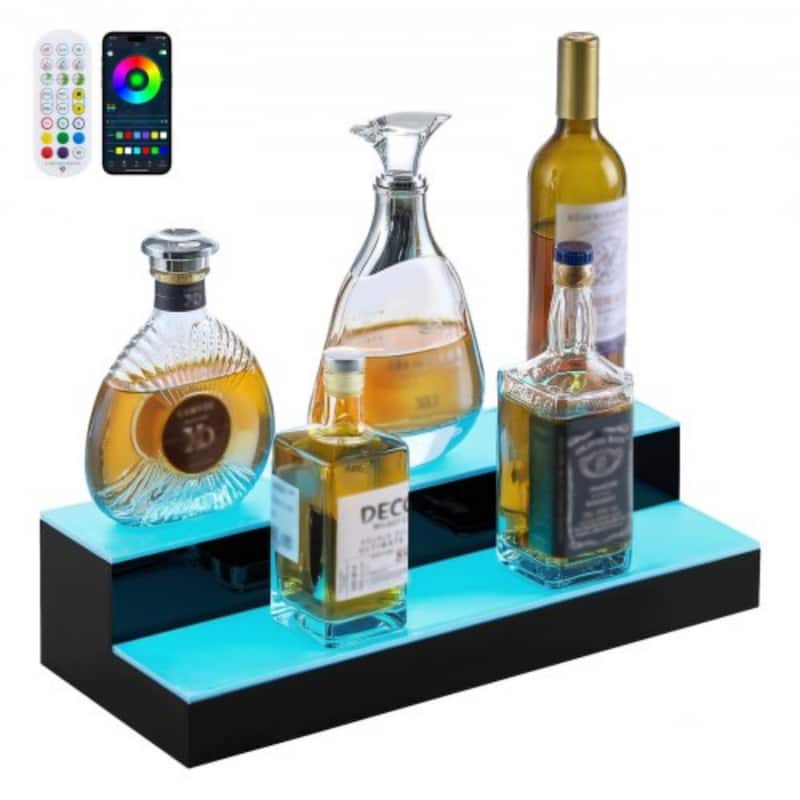 Multi-Color Acrylic LED 2-Tier Wine Bottle Shelf with Remote Control - 20 x 7.9 x 4.5 inch