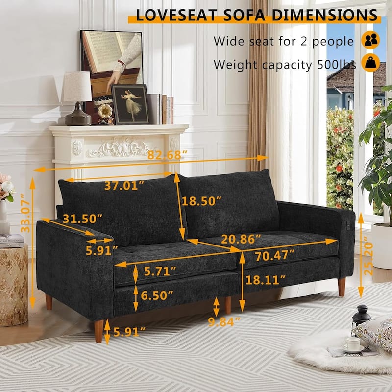 82.68'' Sofa for Living Room, Loveseat Sofa with USB/Type-C Port, Comfy Chenille Love Seat Couch with Removable Cover