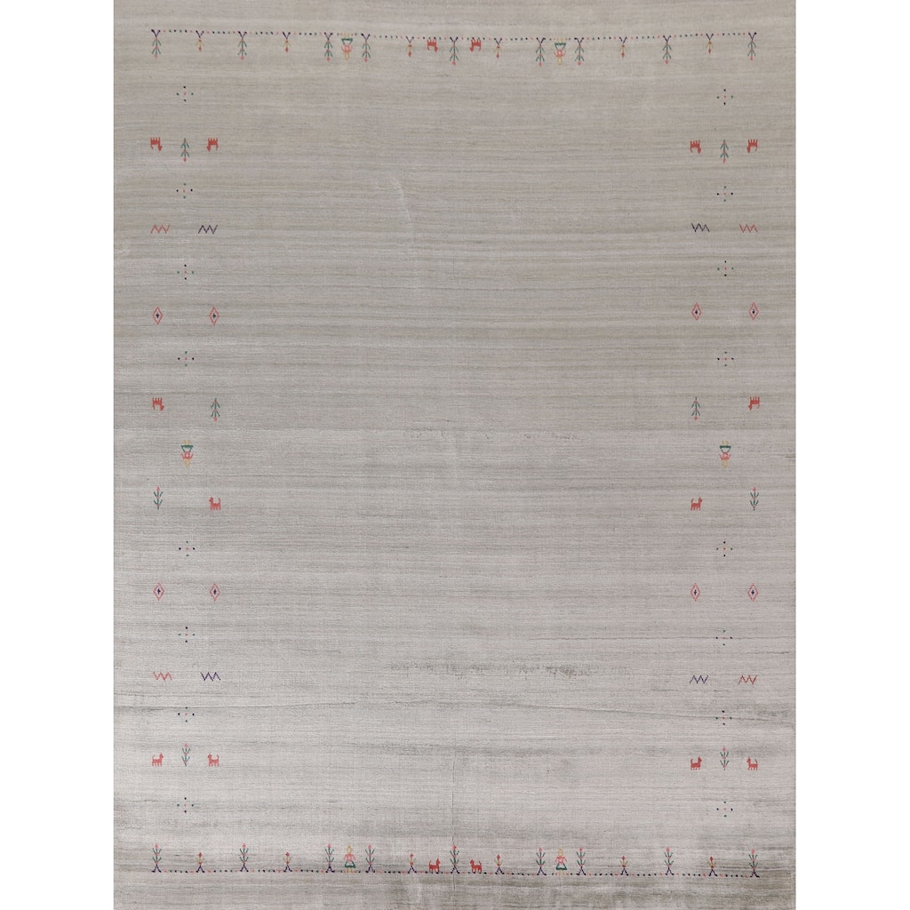 Tribal Beige Gabbeh Indian Area Rug Handmade Wool Carpet - 7'10"x 9'9"