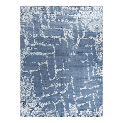 Modern One-of-a-Kind Hand-Knotted Area Rug - Ivory, 9' 1" x 11' 10" - 9' 1" x 11' 10"