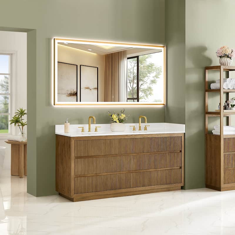 Navan Bathroom Vanity in Weathered Brown with Grain White Engineered Stone Countertop No Mirror