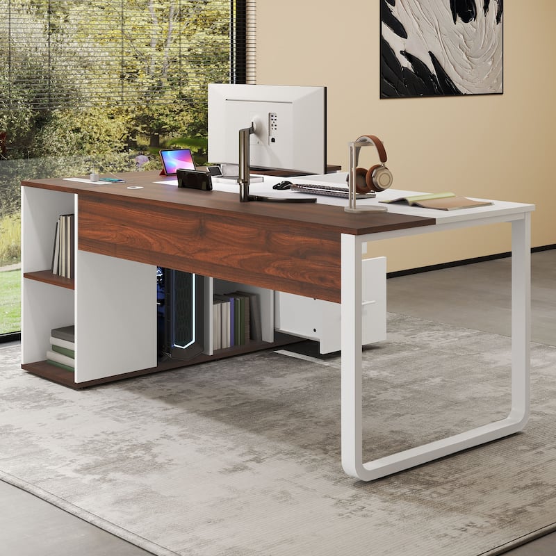 Moasis 71" L Shaped Office Computer Desk with Drawers and File Cabinet