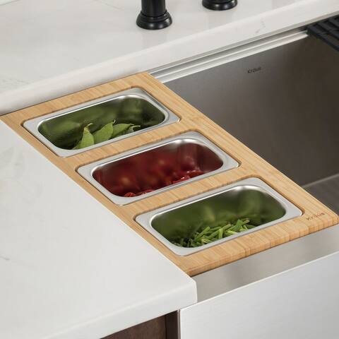 KRAUS Workstation Kitchen Accessory Set - Serving Board, 3 Containers