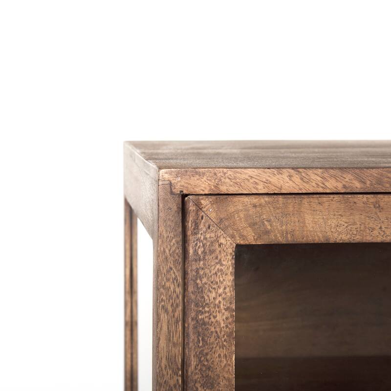 Arelius Light Brown w/ Black Metal Base 4 Door Glass Cabinet Sideboard - 70.0L x 18.0W x 32.0H
