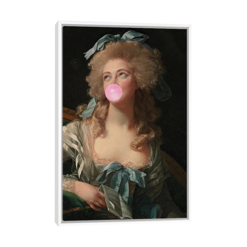 iCanvas "Bubble Gum Blowing Madame" by Grace Digital Art Co Framed Canvas Print - White - 40x26