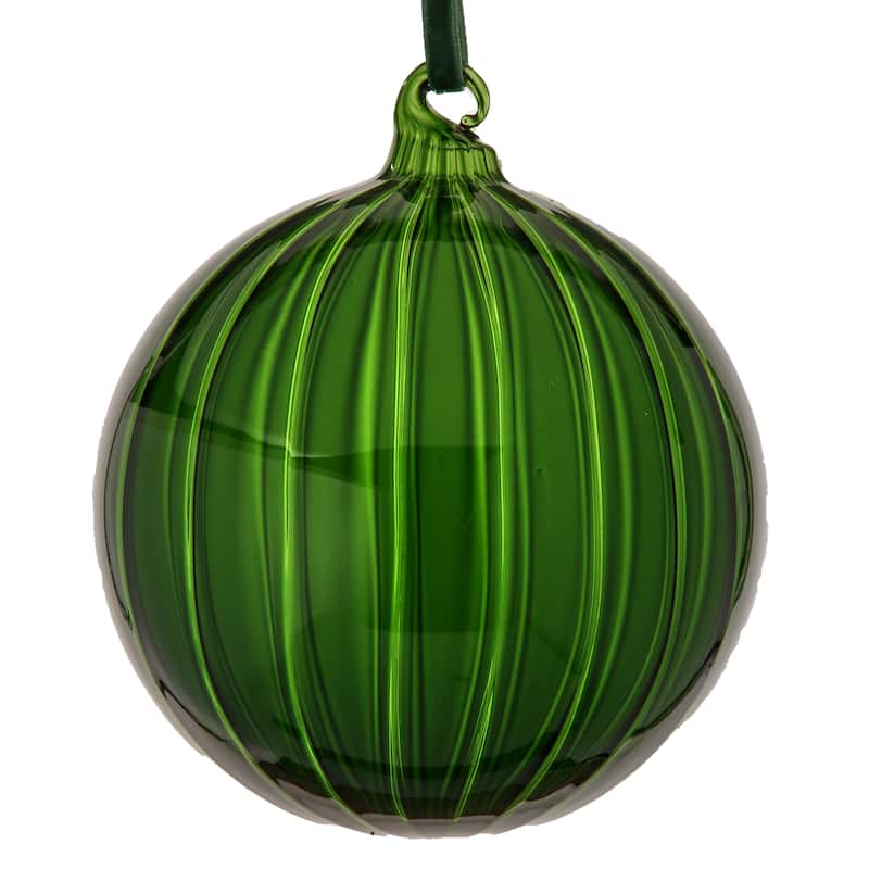 5" Glass Clear Stripe Ball Ornament Set of 4