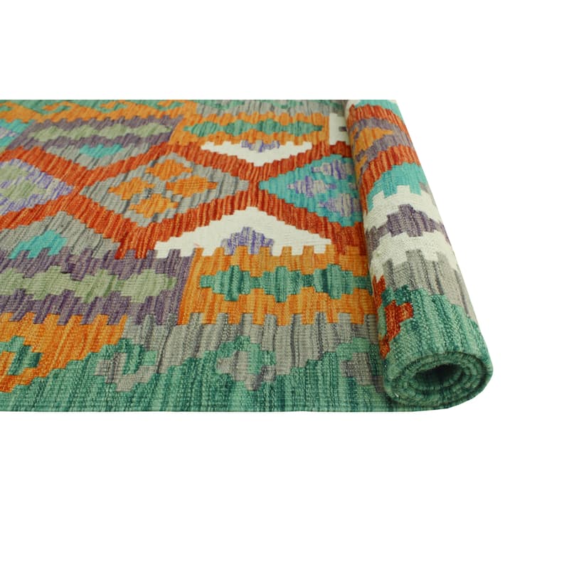 Flatweave Rashid Rust/Green Runner - 2'8" x 9'9"