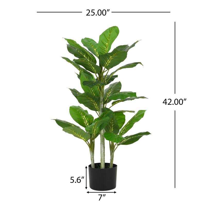 Roomfitters 42" Artificial Dieffenbachia Plant with Black Plastic Pot, Indoor Decorative Faux Tree