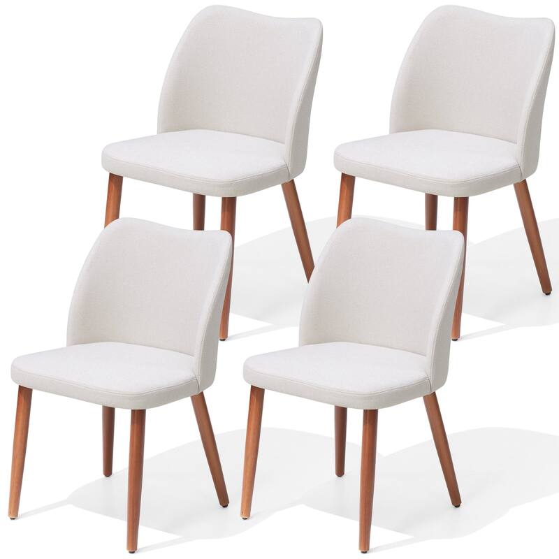 Modern Upholstered Dining Chairs with Padded Seat and Wood Legs - Beige - 4PC