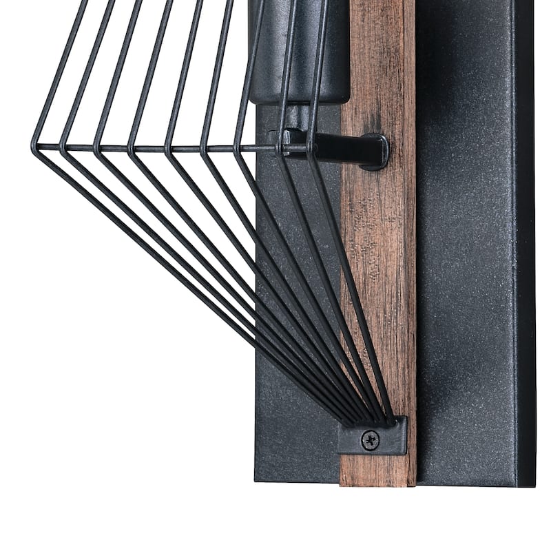 Dearborn 1 Light Black Oak Geometric Wire Cage Flush Wall Sconce - 4.5-in W x 21.5-in H x 8-in D
