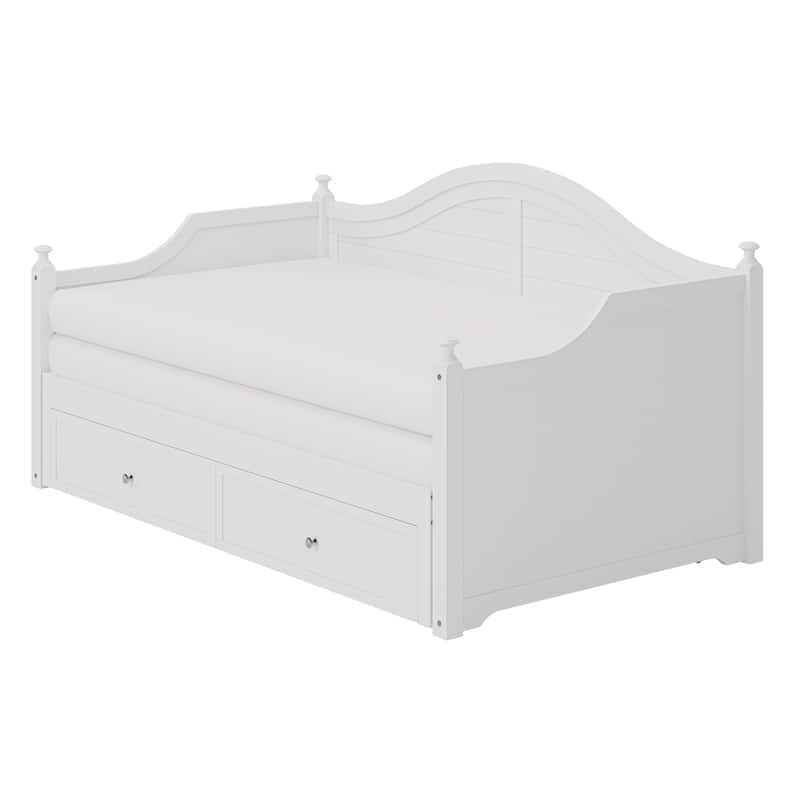 Twin-Size Wooden Daybed with Extendable Feature and Storage Drawers - Convertible Sofa Bed for Living Room or Guest Room.
