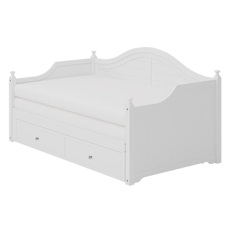 Wooden Daybed with 2 Storage Drawers, Twin Size Storage Platform Bed - Twin Size Extendable Day-bed Pop-up Trundle Bed, Sofa Bed