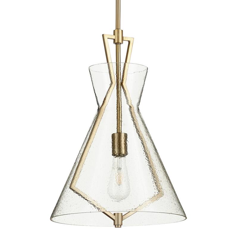Quorum International 13" Wide Pendant - Aged Brass / Textured Glass