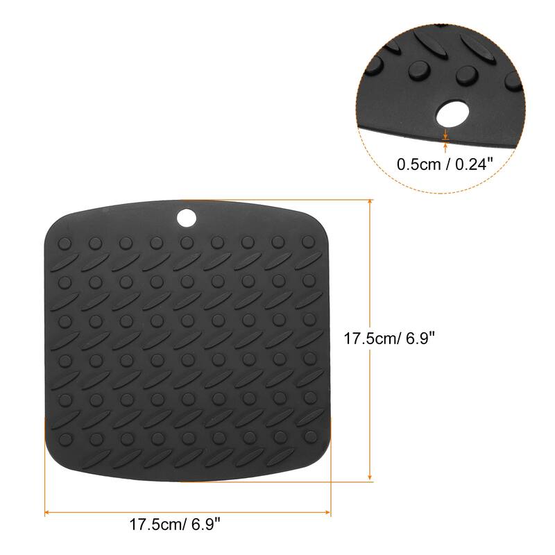 Silicone Trivet Mats 2pcs, Square Dish Drying Mat Jar Opener - Black