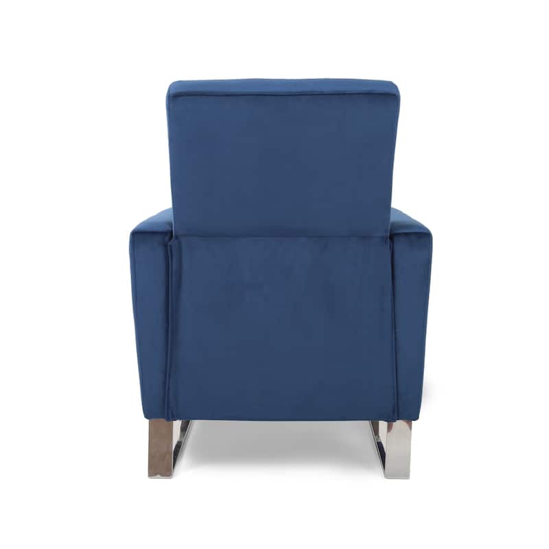 Blue Modern Velvet Push-Back Recliner with Footrest, Stainless Steel Legs