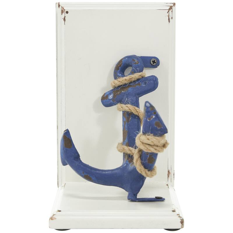 Wood Anchor Distressed Decorative Bookends with Rope Accents and White Wood Stands - Set of 2 Blue - Roche River Decor