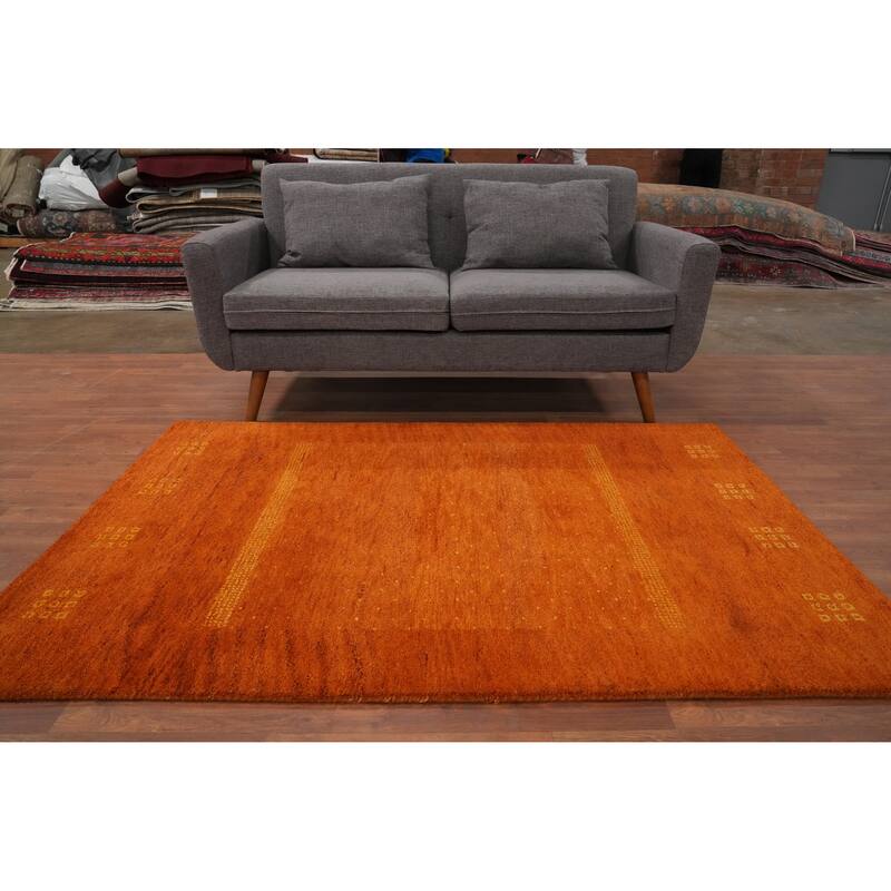 Hand Knotted Oriental 100% Wool Carpet Modern Geometric Oranges & Rust Gabbeh Area Rug - 5' 11'' X 4' 1''