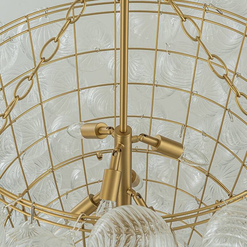 Brass 12-Light Swirled Glass Ball Grape Loft Bubble Chandelier