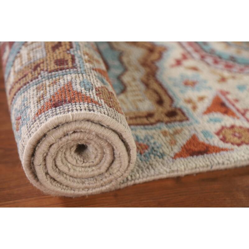 Geometric Beige Kazak Runner Rug Hand-knotted Wool Carpet - 2'6"x 7'10"