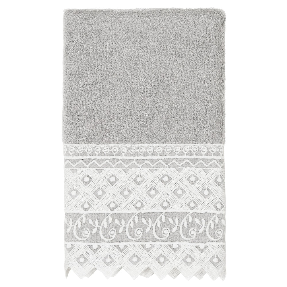 Authentic Hotel and Spa 100% Turkish Cotton Aiden White Lace Embellished Hand Towel