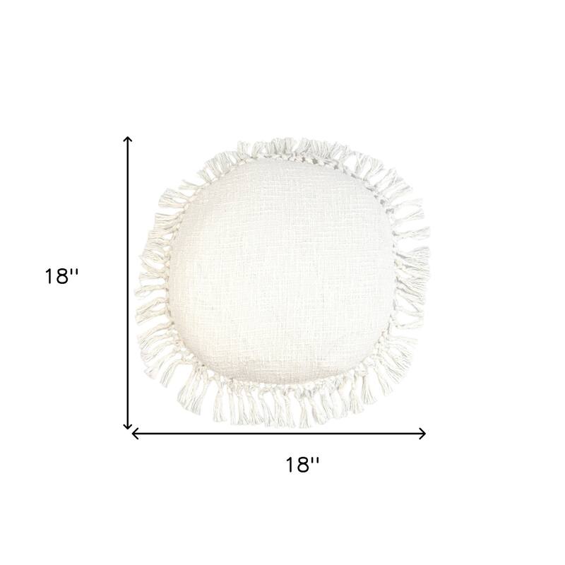 18" X 18" White Round Cotton Throw Pillow with Fringe
