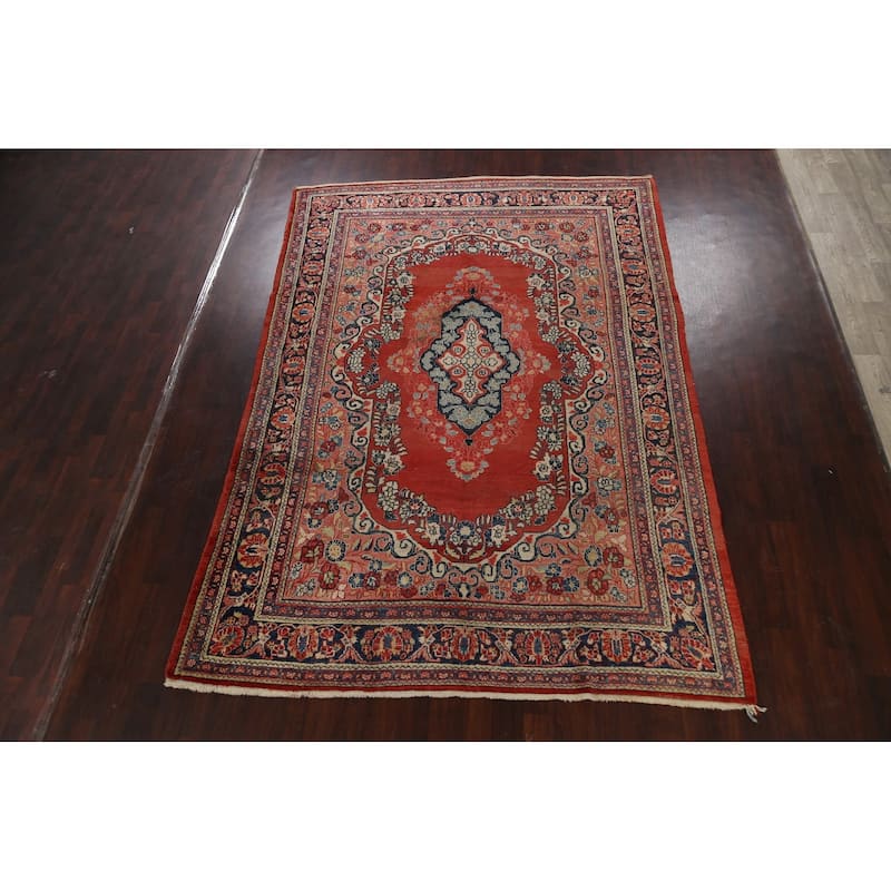 Antique Floral Traditional Mahal Persian Area Rug Handmade Wool Carpet - 7'10" x 11'1"