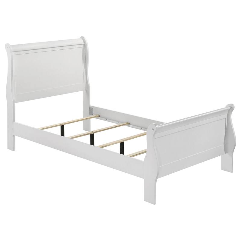Nim Twin Size Bed, Sleigh Panel Headboard Design, White, Low Profile