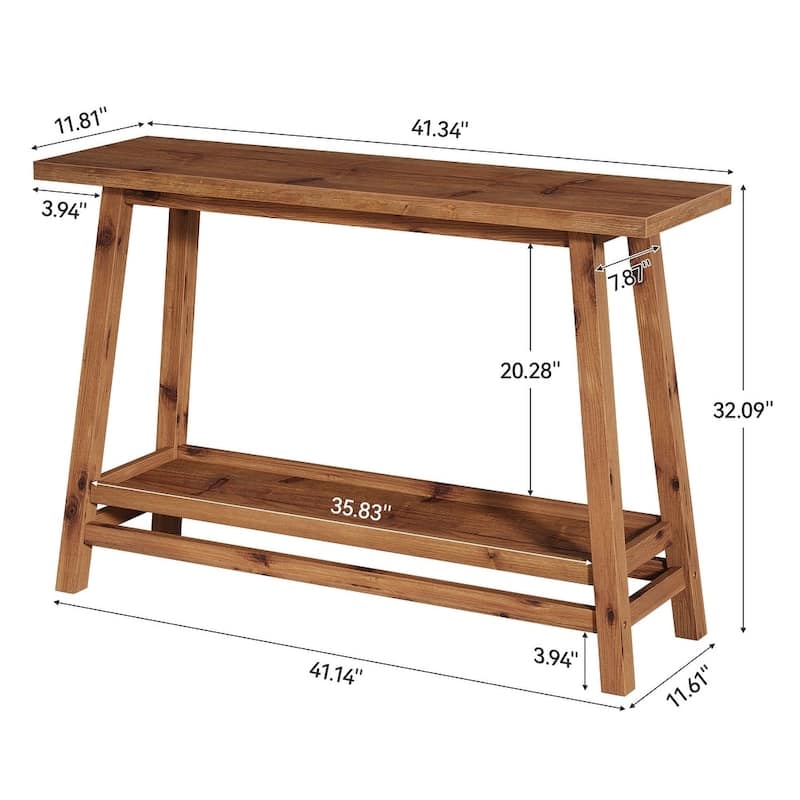 Solid Wood Console Table, 2-Shelf Entryway Table with Storage, Behind Couch Sofa Table Hallway Foyer Accent Table