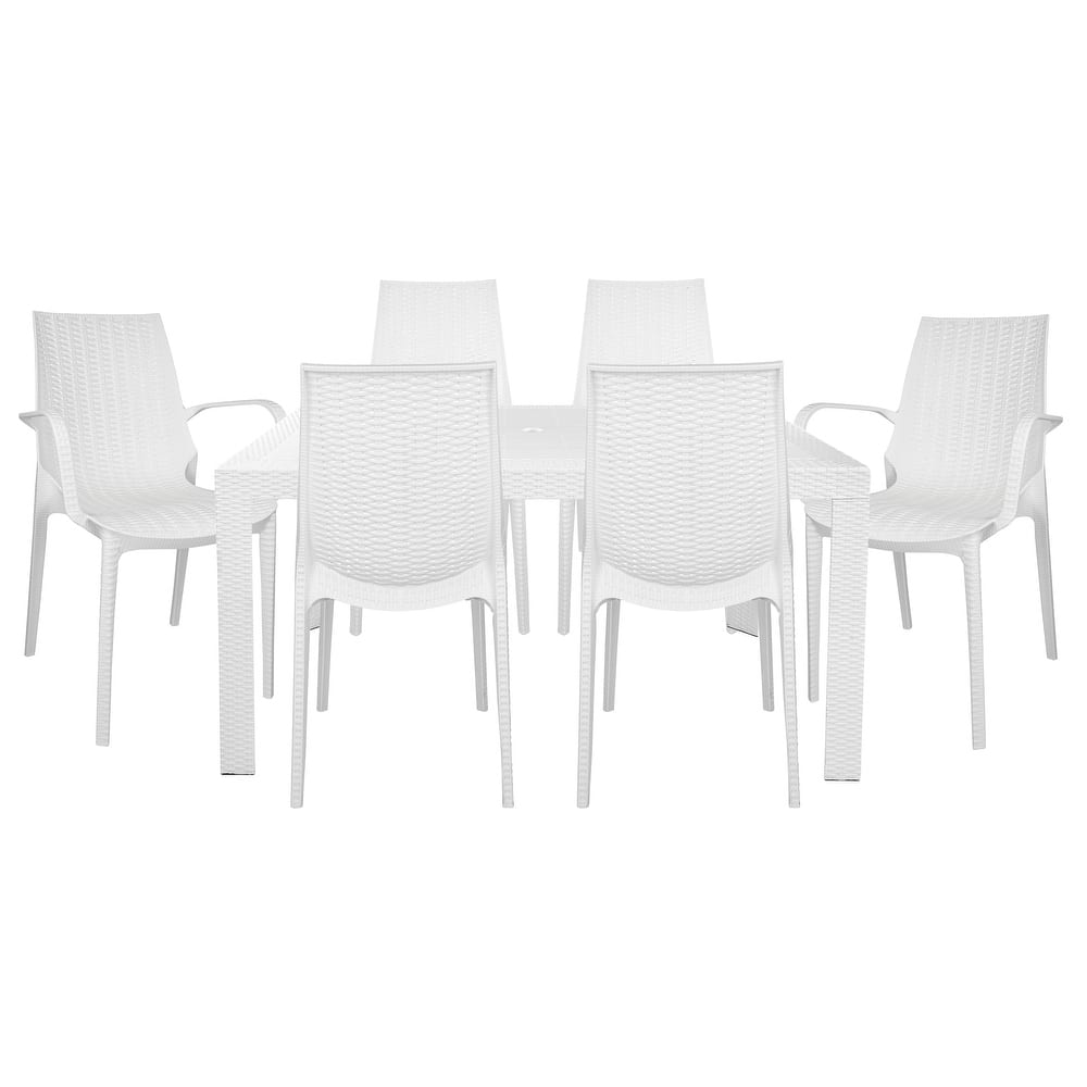 LeisureMod Kent 7-Piece Outdoor Dining Set with 4 Chairs 2 Arm Chairs - 28"