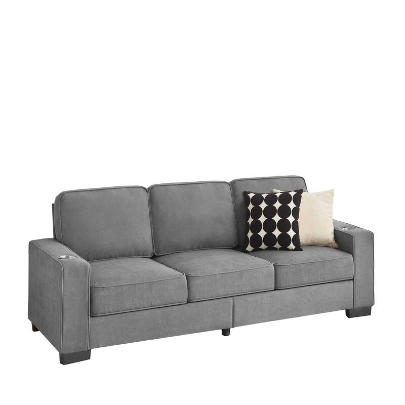 84.25" Velvet 3-Seater Sofa with Cup Holder Armrests and High-Density Spring Cushions