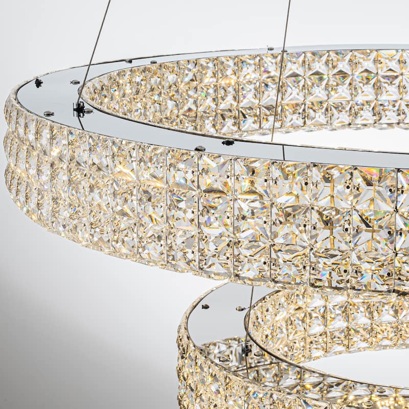 Modern Dimmable LED Crystal Drum Chandelier Glam Ring Lights