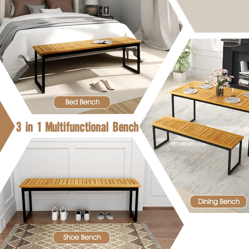 Gymax 2PCS 51'' Wooden Outdoor Bench Patio Dining Bench w/Acacia Wood