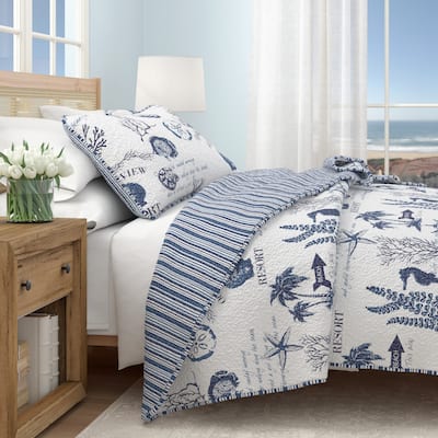 Linery & Co. Navy Nautical Pattern Microfiber Quilt Set With Shams